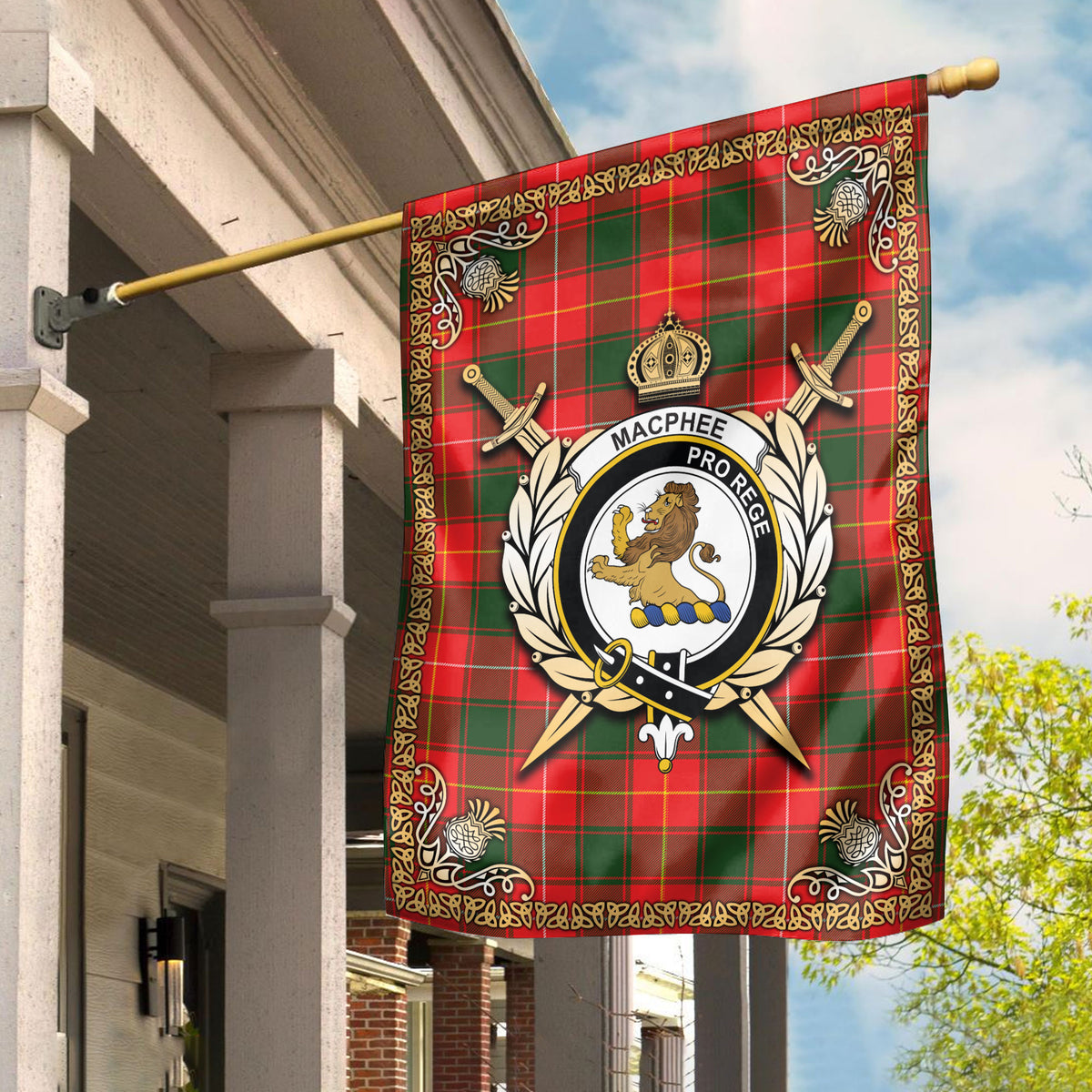 MacPhee Modern Tartan Crest Garden Flag - Celtic Thistle Style