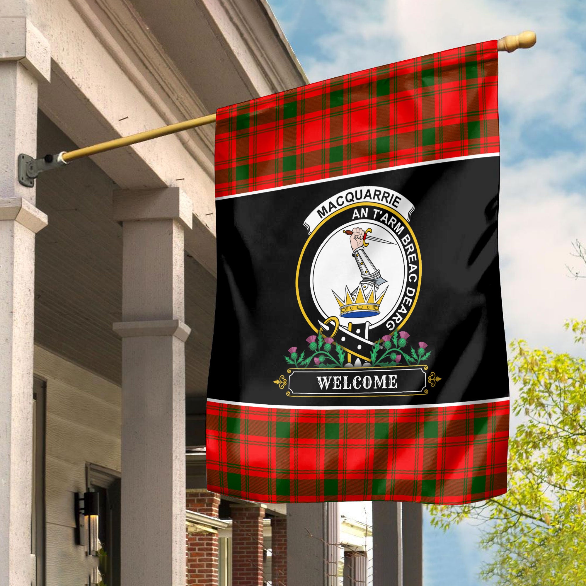 MacQuarrie Tartan Crest Garden Flag - Welcome Style