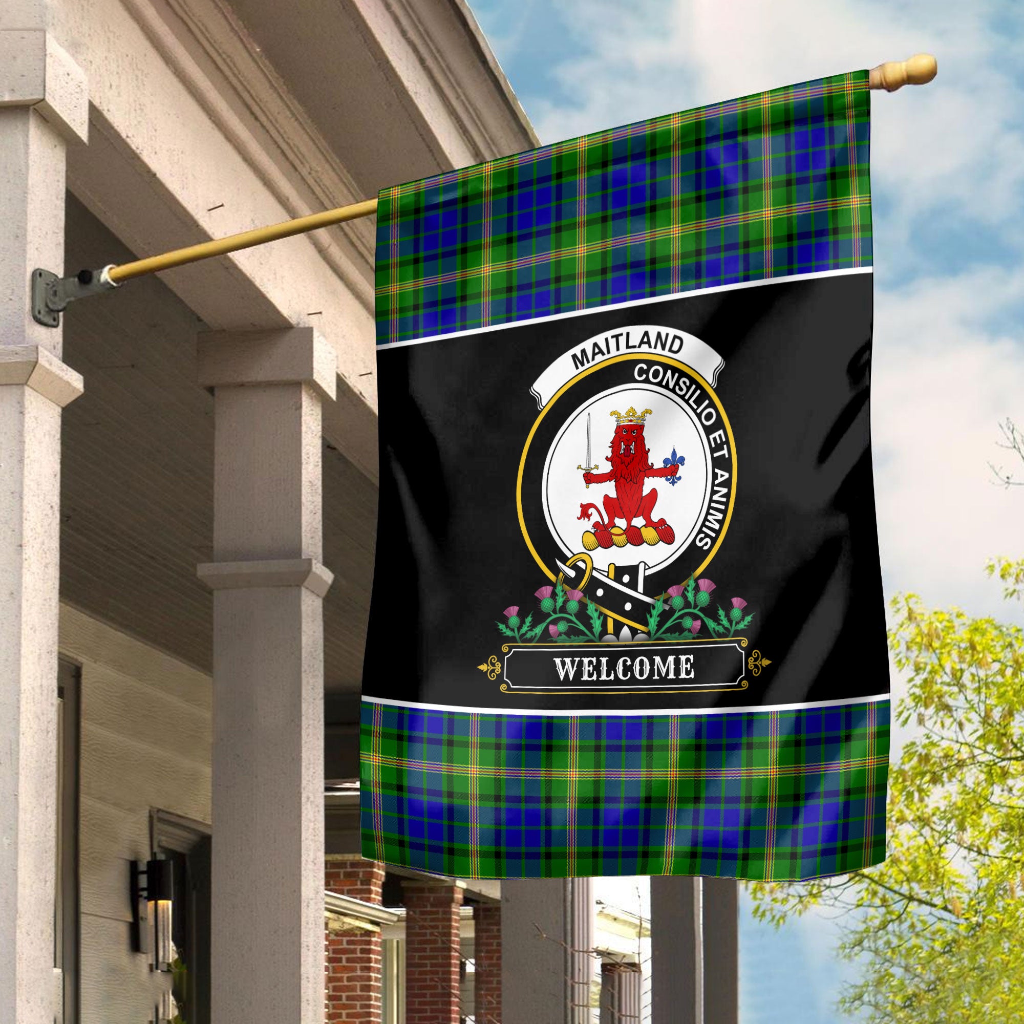 Maitland Tartan Crest Garden Flag - Welcome Style