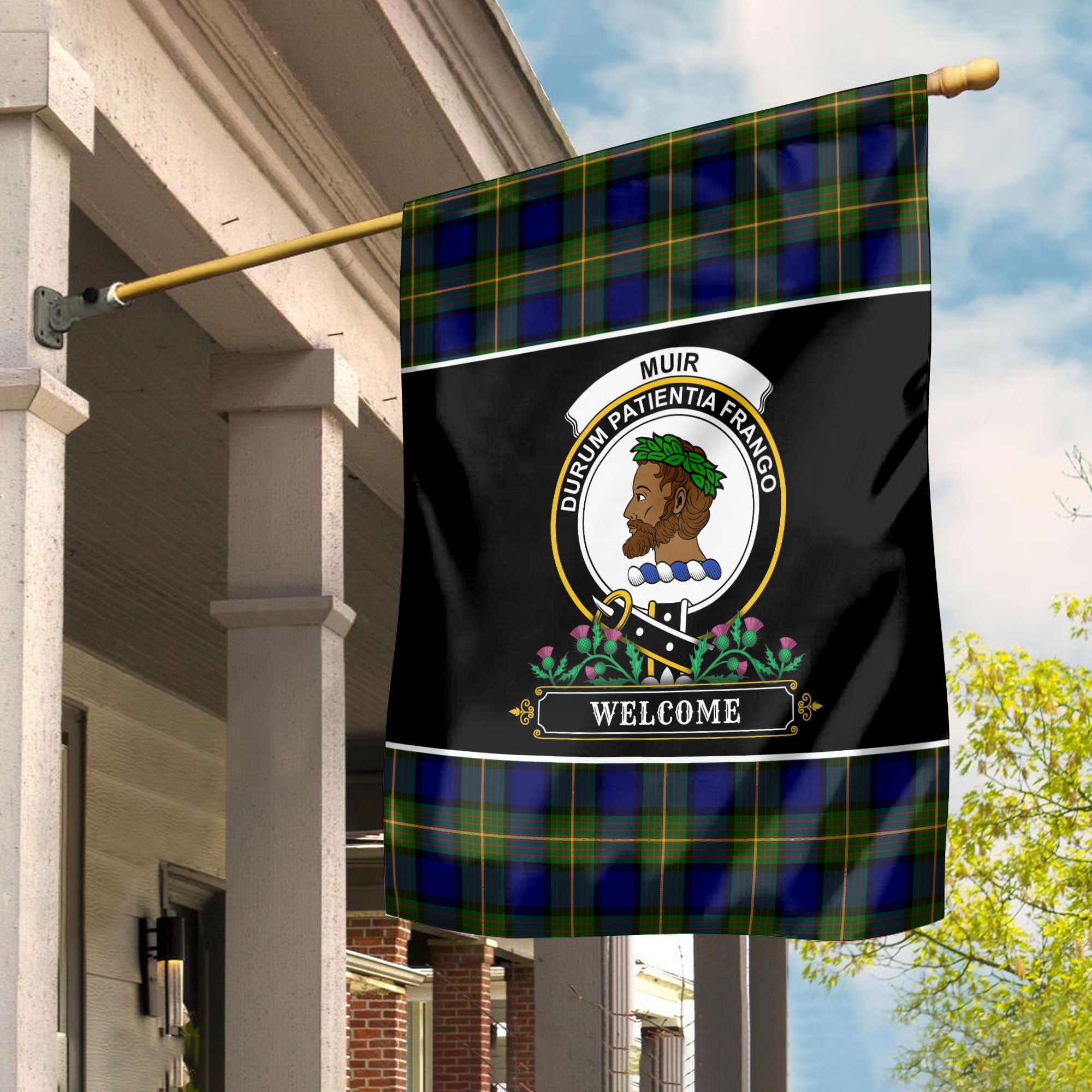 Muir Tartan Crest Garden Flag - Welcome Style