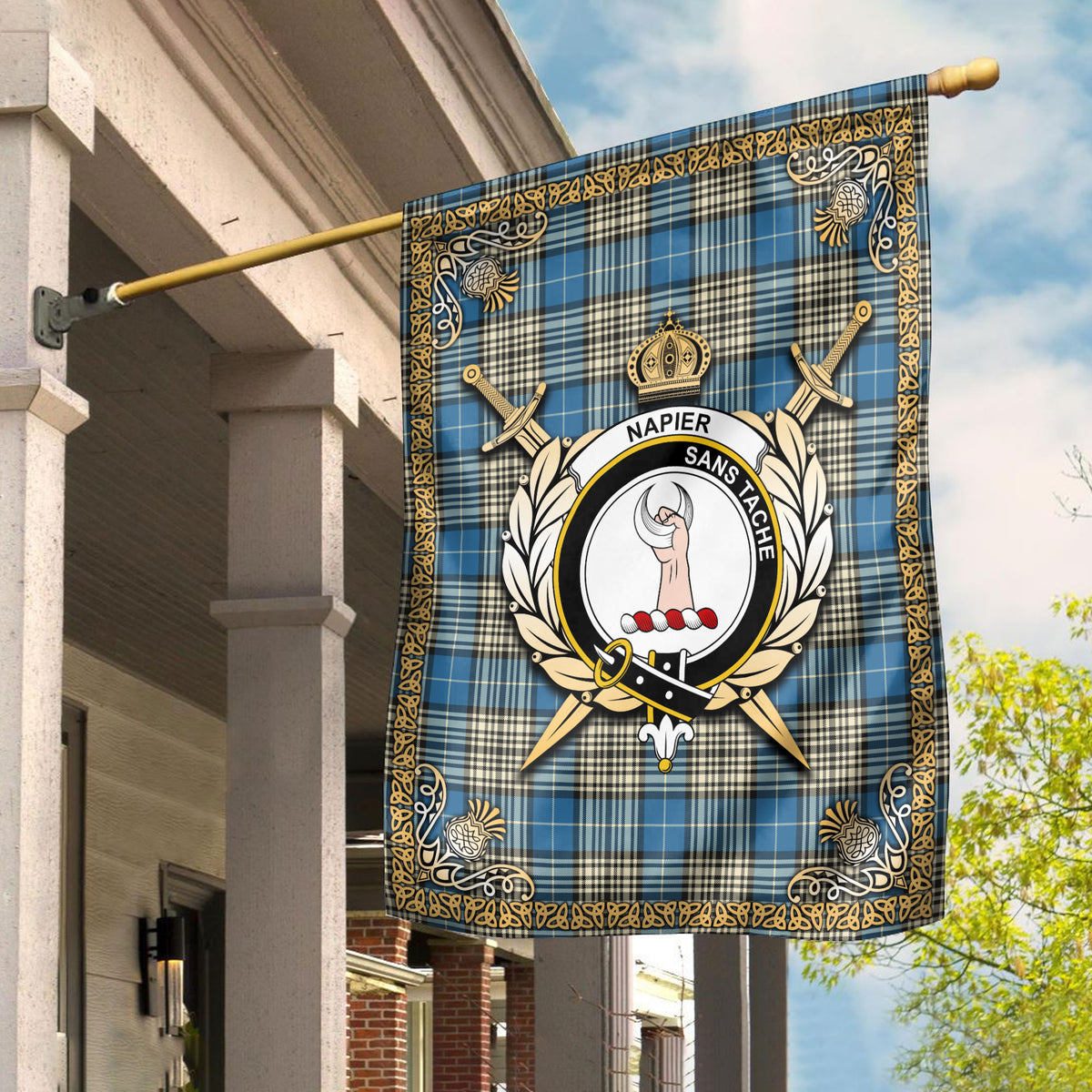 Napier Ancient Tartan Crest Garden Flag - Celtic Thistle Style