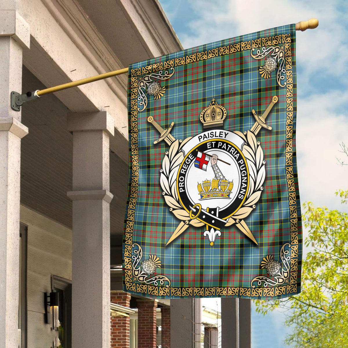 Paisley District Tartan Crest Garden Flag - Celtic Thistle Style