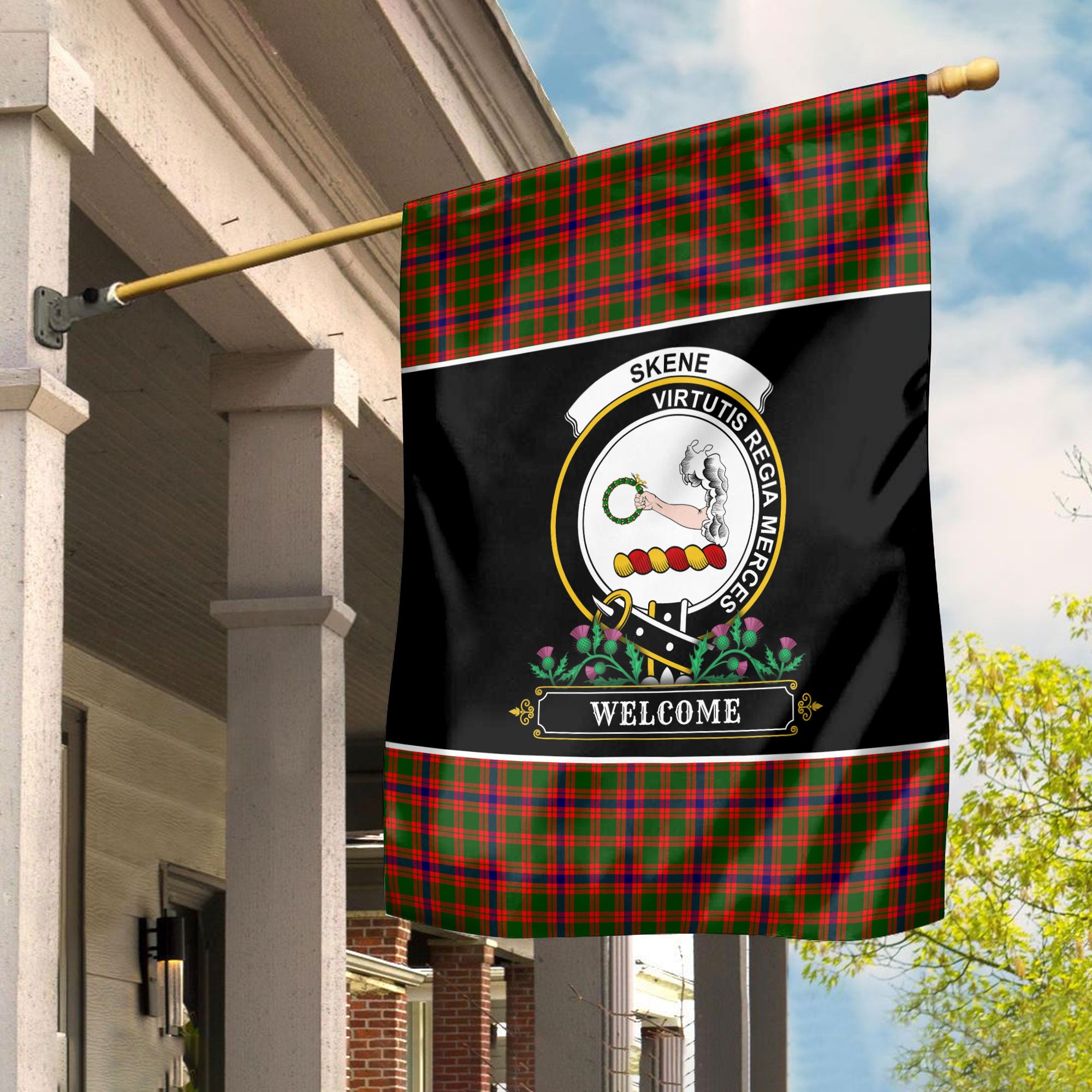 Skene Modern Tartan Crest Garden Flag - Welcome Style