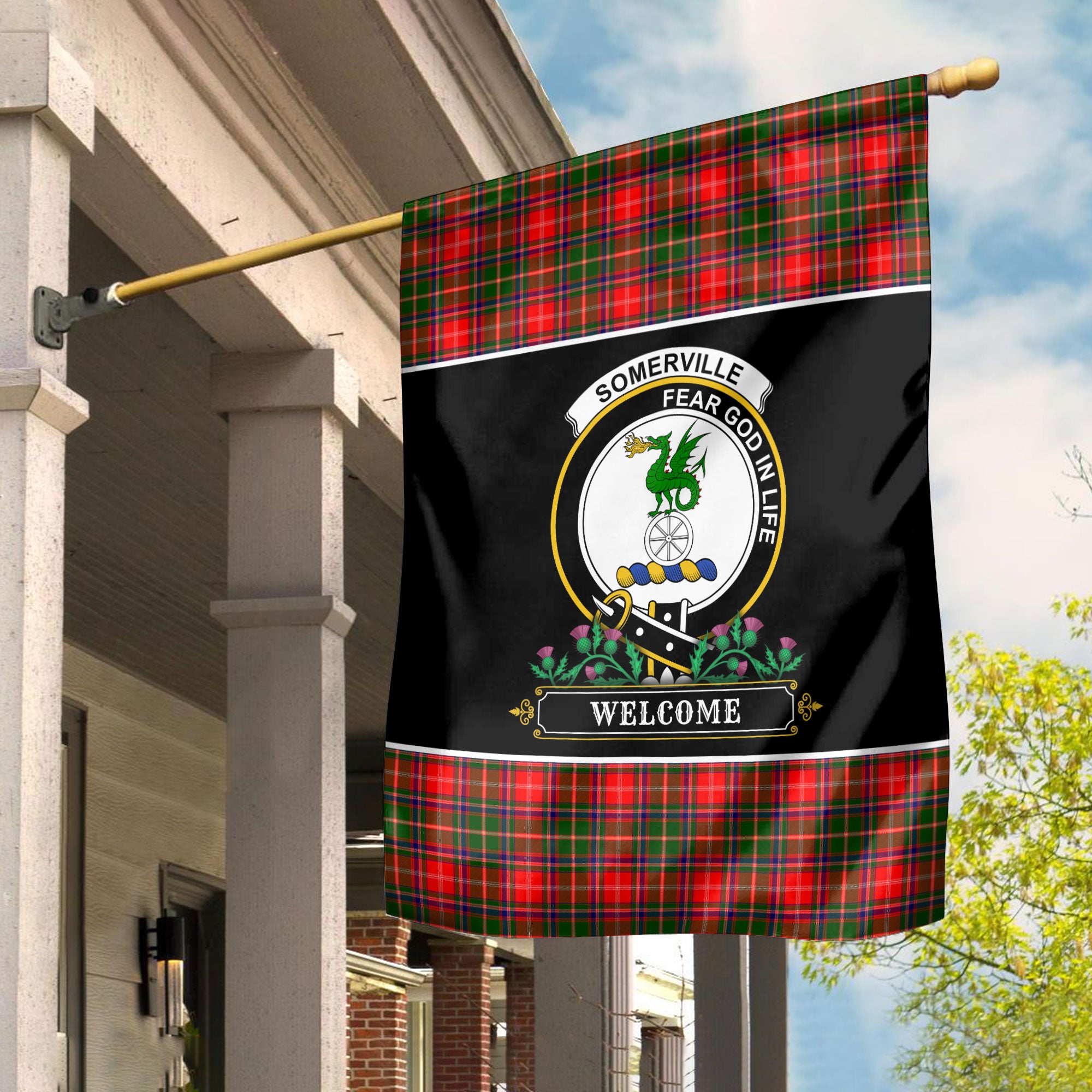 Somerville Tartan Crest Garden Flag - Welcome Style