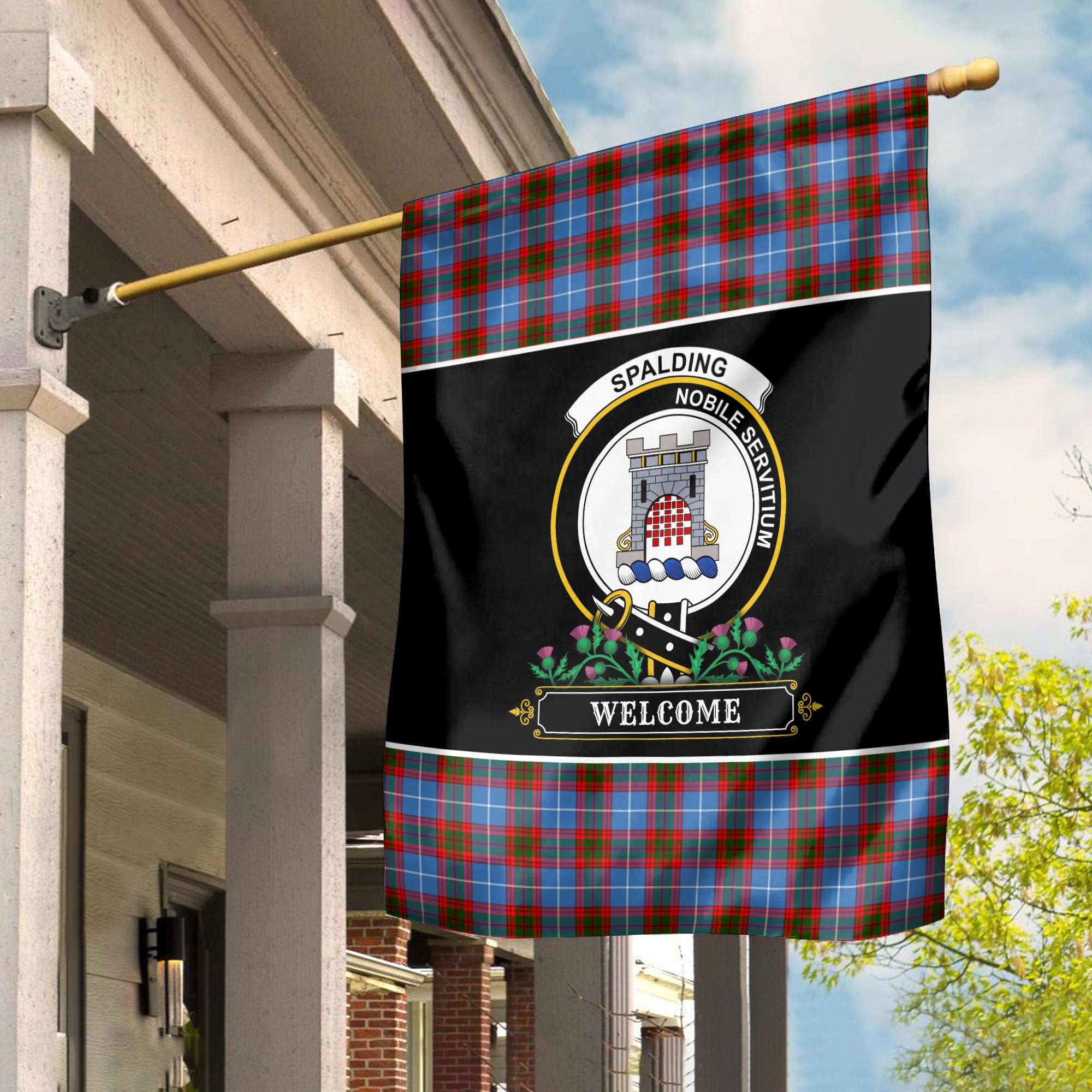 Spalding Tartan Crest Garden Flag - Welcome Style