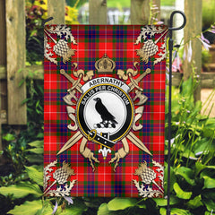 Abernathy Tartan Crest Black Garden Flag - Gold Thistle Style