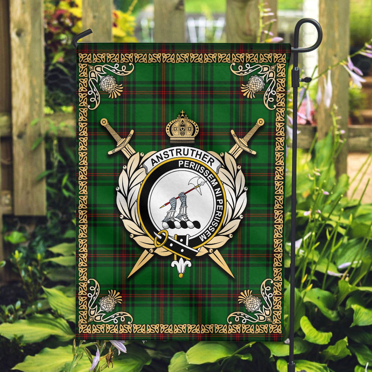 Anstruther Tartan Crest Garden Flag - Celtic Thistle Style