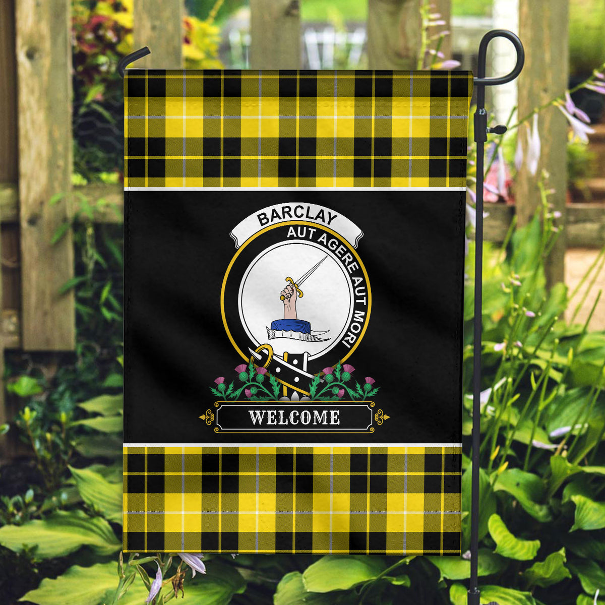 Barclay Dress Modern Tartan Crest Garden Flag - Welcome Style