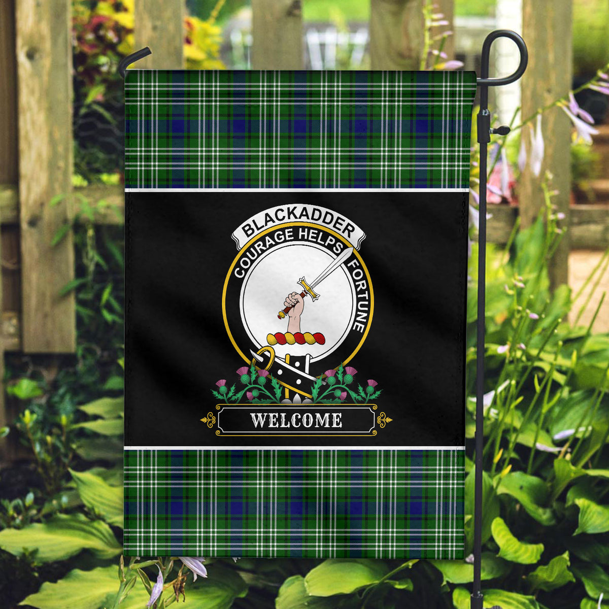 Blackadder Tartan Crest Garden Flag - Welcome Style