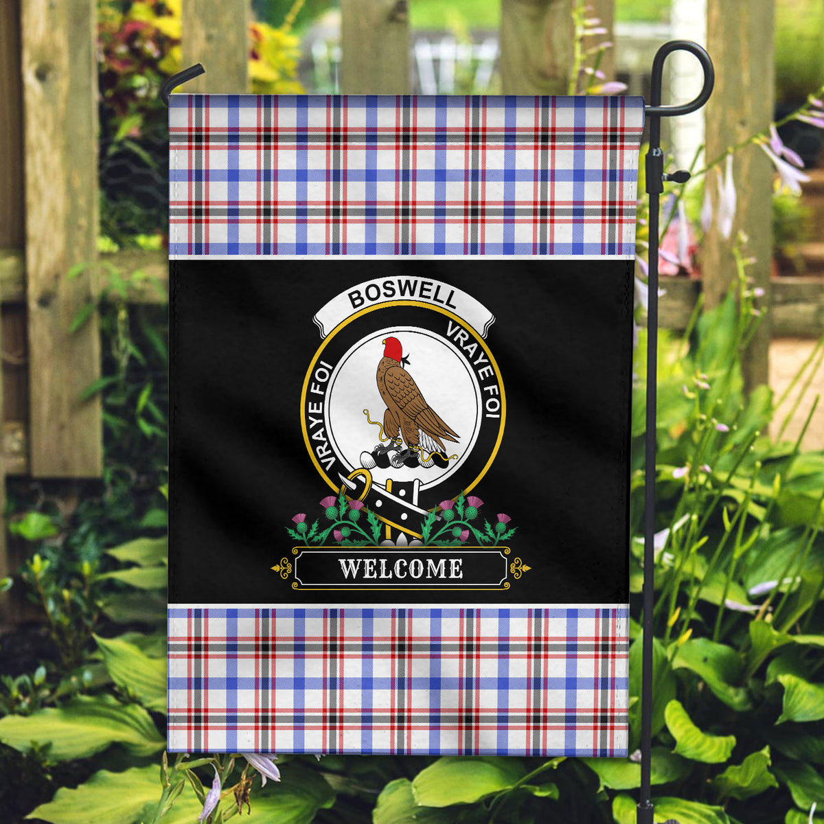 Boswell Modern Tartan Crest Garden Flag - Welcome Style