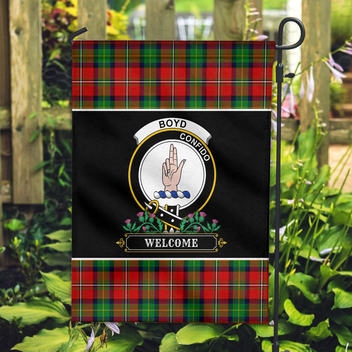 Boyd Modern Tartan Crest Garden Flag - Welcome Style