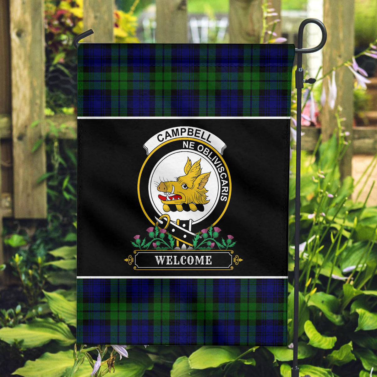 Campbell Modern Tartan Crest Garden Flag - Welcome Style