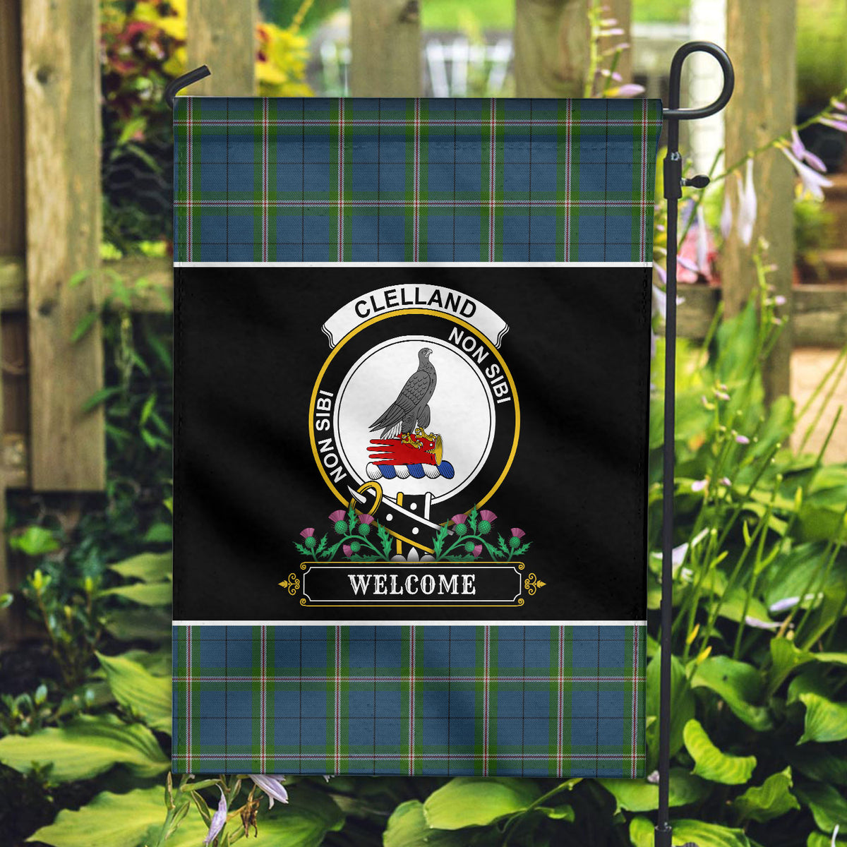 Clelland Tartan Crest Garden Flag - Welcome Style