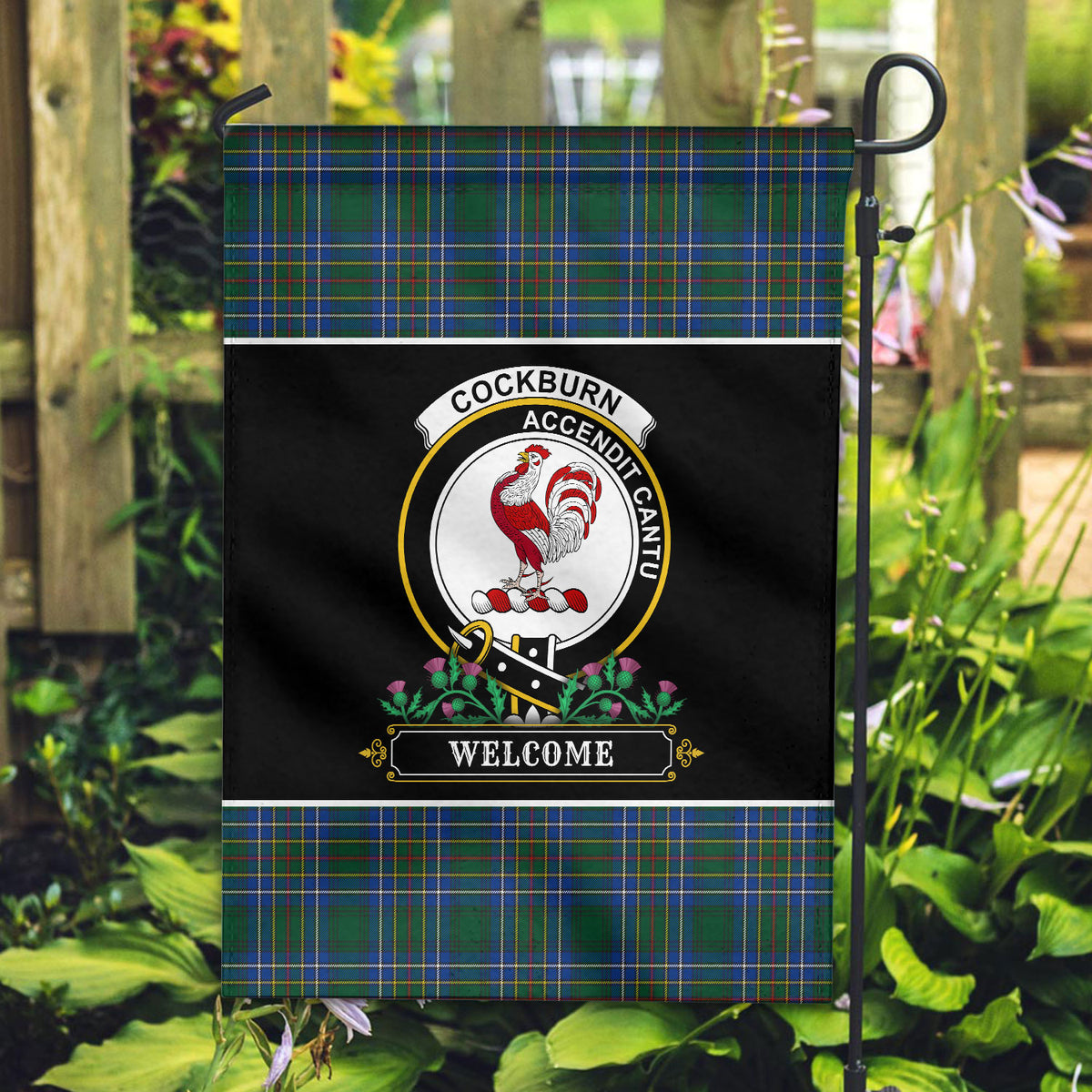 Cockburn Ancient Tartan Crest Garden Flag - Welcome Style