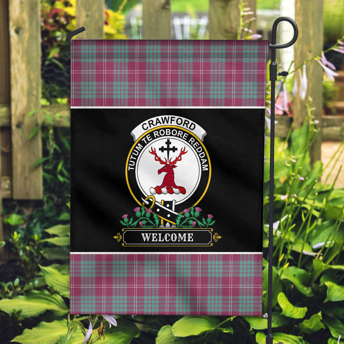 Crawford Ancient Tartan Crest Garden Flag - Welcome Style