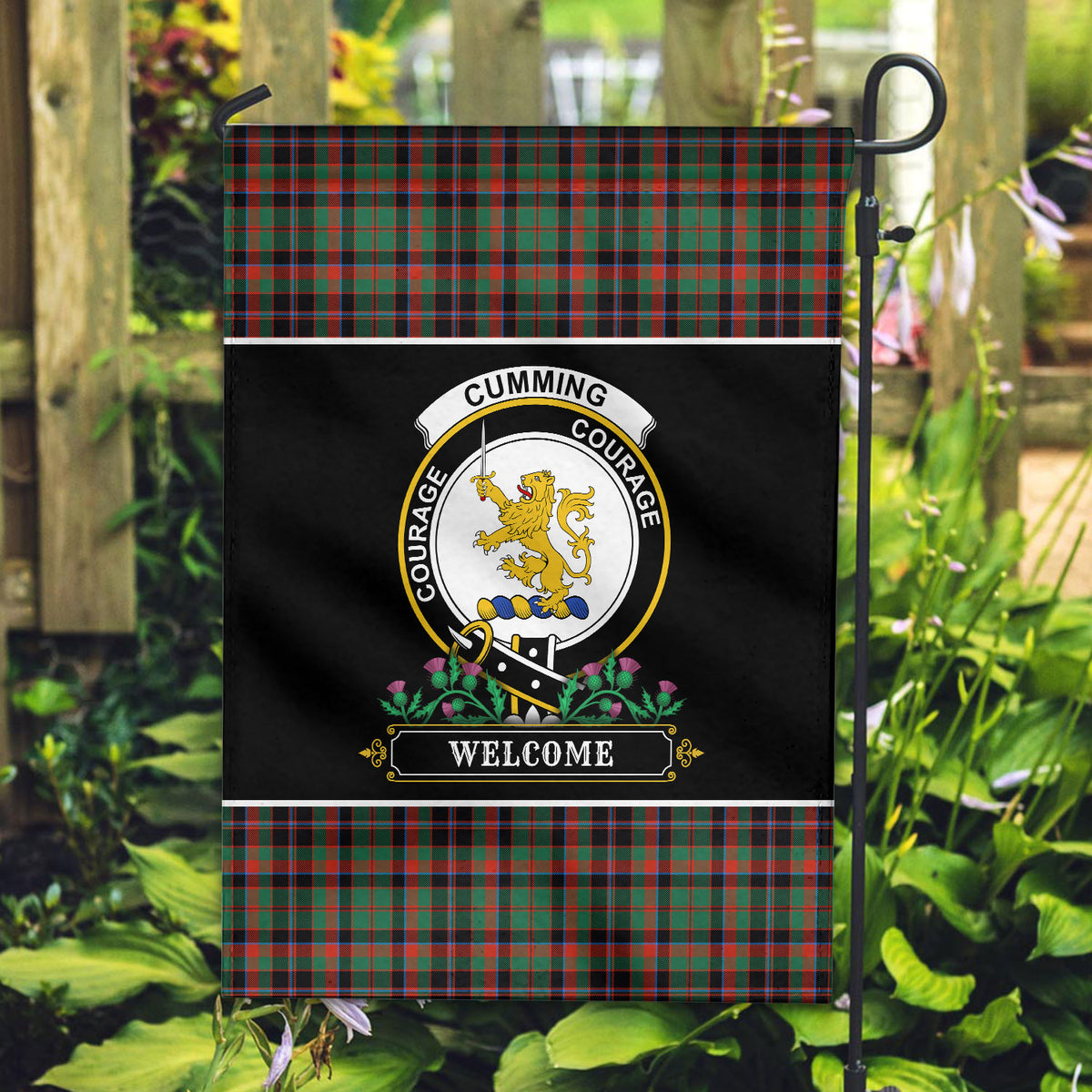 Cumming Hunting Ancient Tartan Crest Garden Flag - Welcome Style