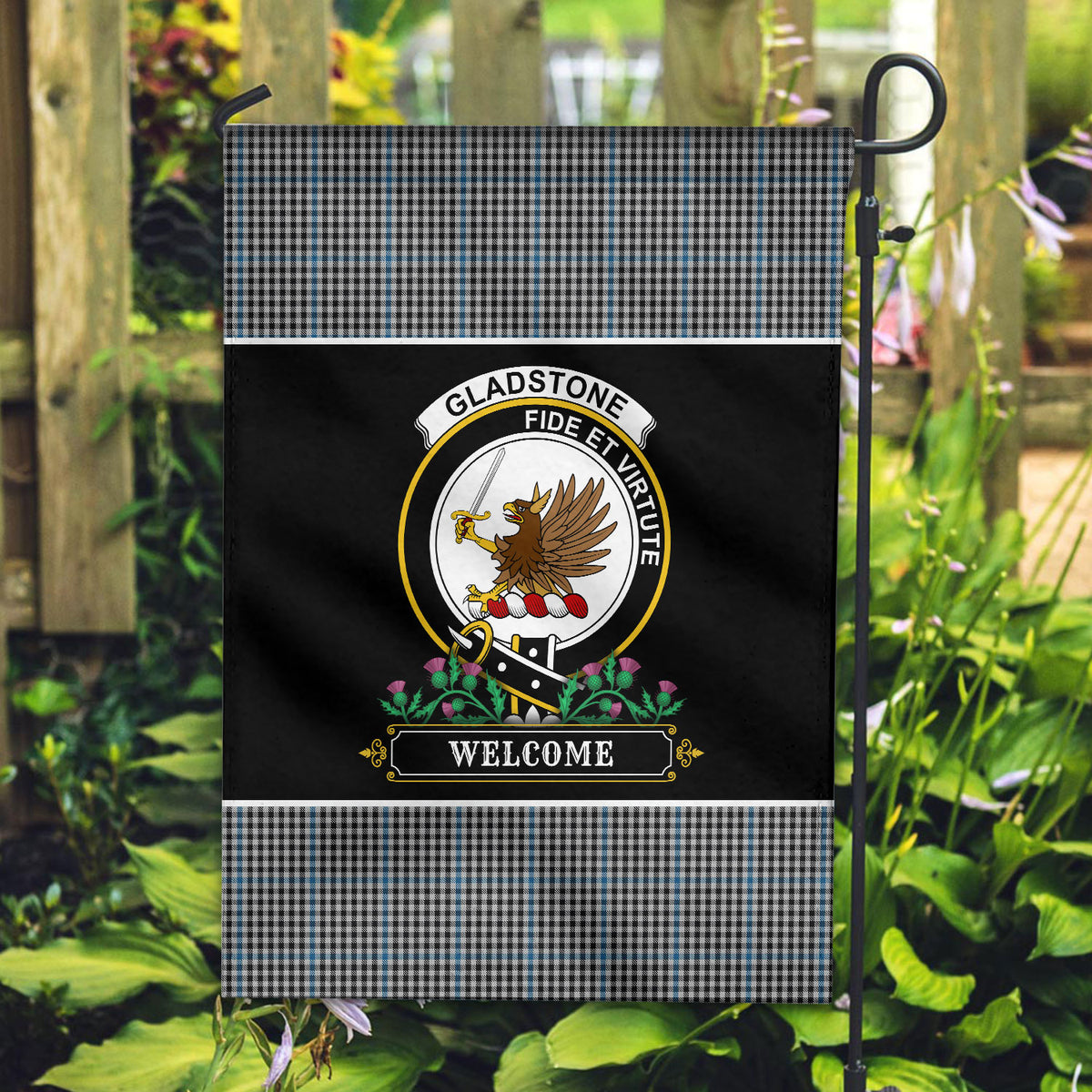 Gladstone Tartan Crest Garden Flag - Welcome Style