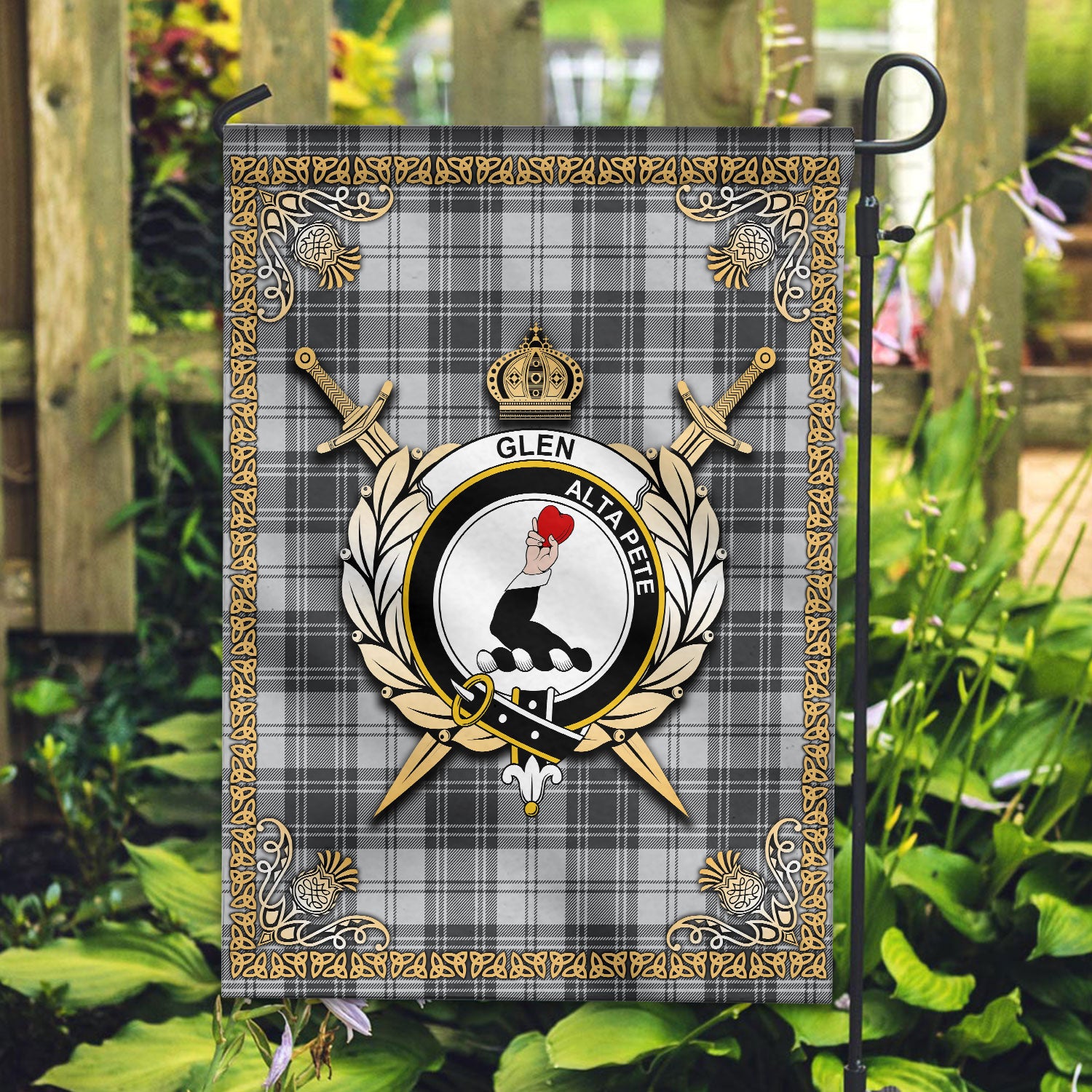 Glen Tartan Crest Garden Flag - Celtic Thistle Style