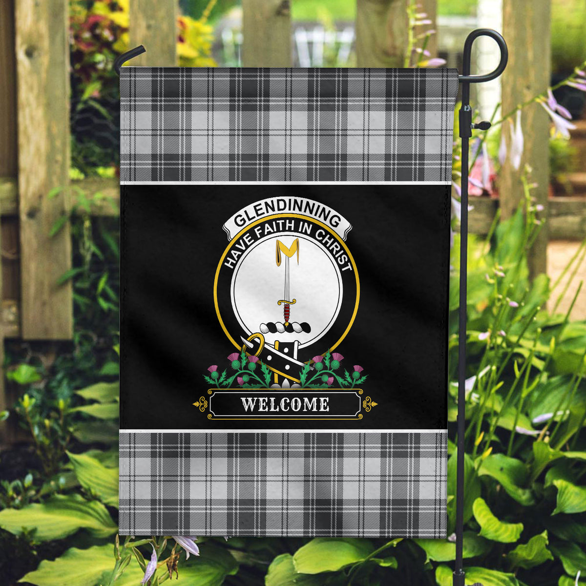 Glendinning Tartan Crest Garden Flag - Welcome Style