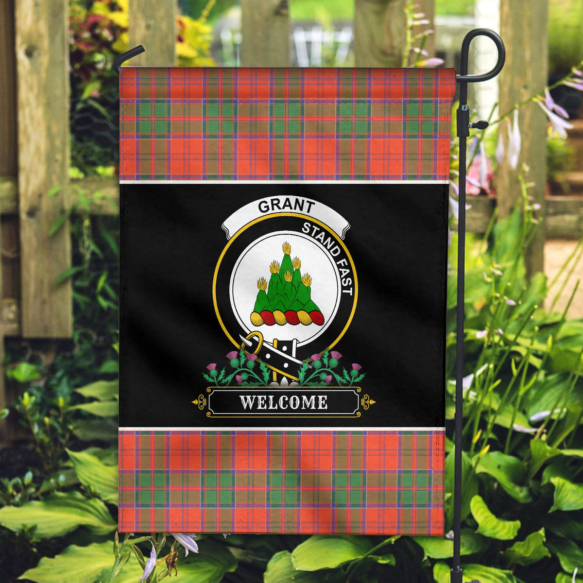 Grant Ancient Tartan Crest Garden Flag - Welcome Style