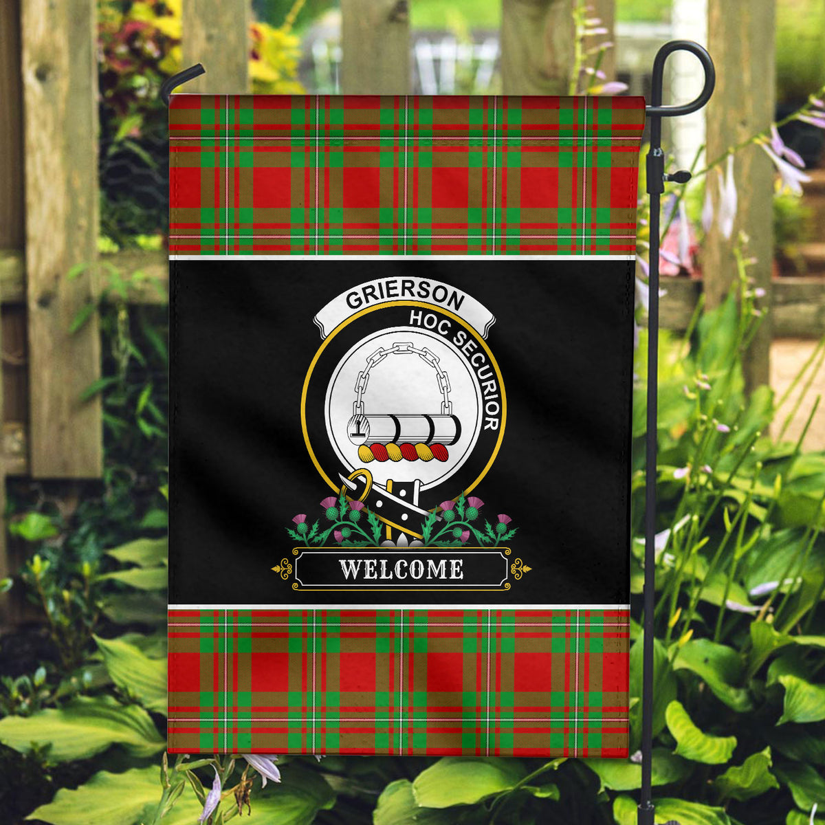 Grierson Tartan Crest Garden Flag - Welcome Style