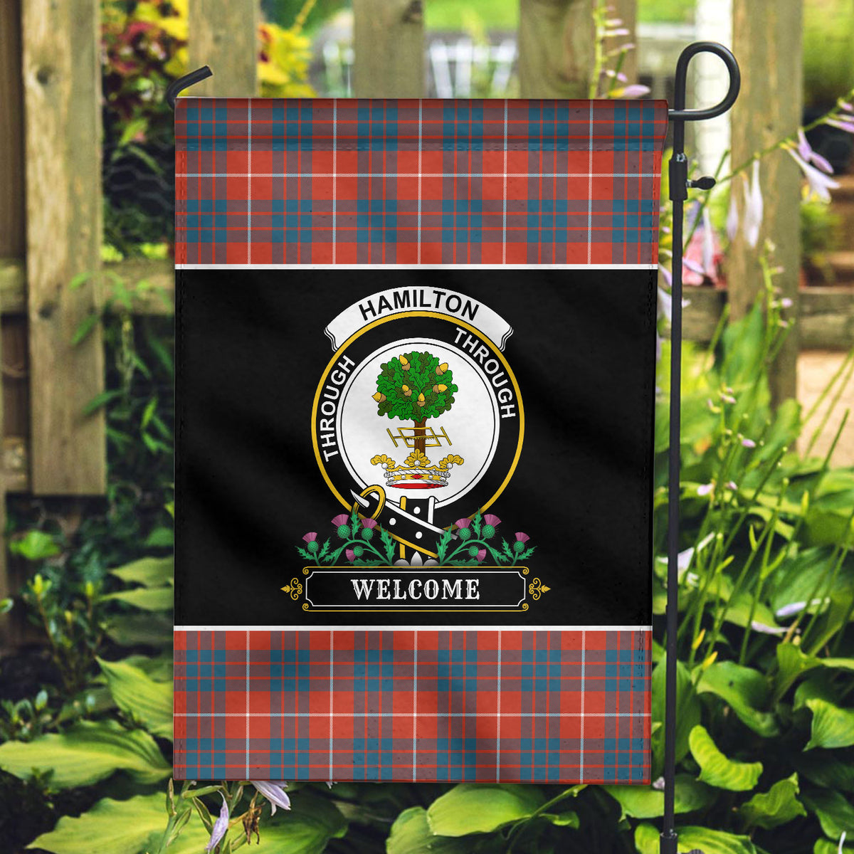 Hamilton Ancient Tartan Crest Garden Flag - Welcome Style