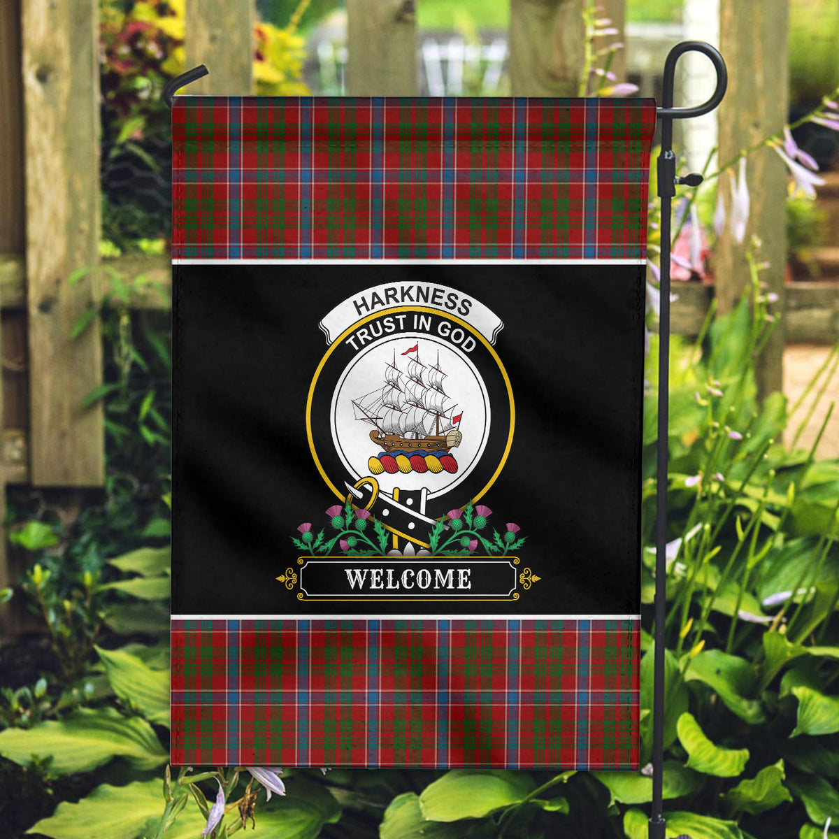 Harkness Dress Tartan Crest Garden Flag - Welcome Style