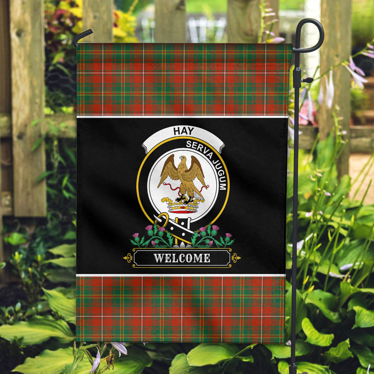 Hay Ancient Tartan Crest Garden Flag - Welcome Style
