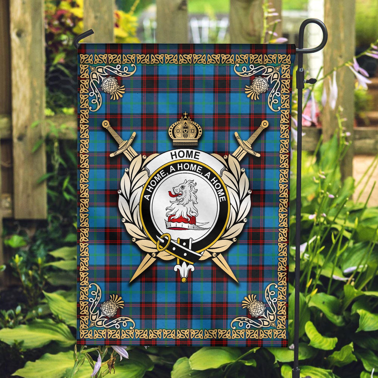Home Ancient Tartan Crest Garden Flag - Celtic Thistle Style