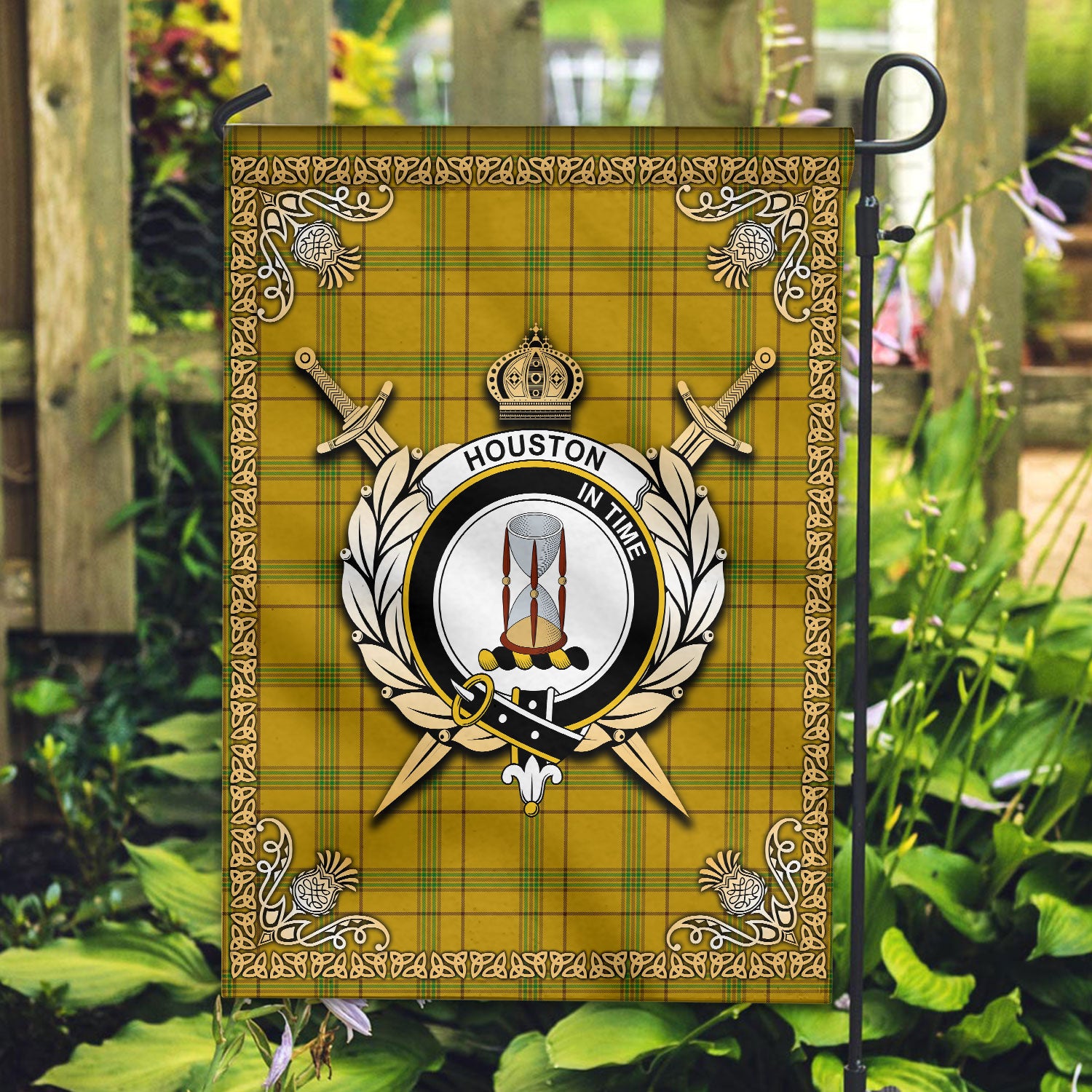 Houston Tartan Crest Garden Flag - Celtic Thistle Style