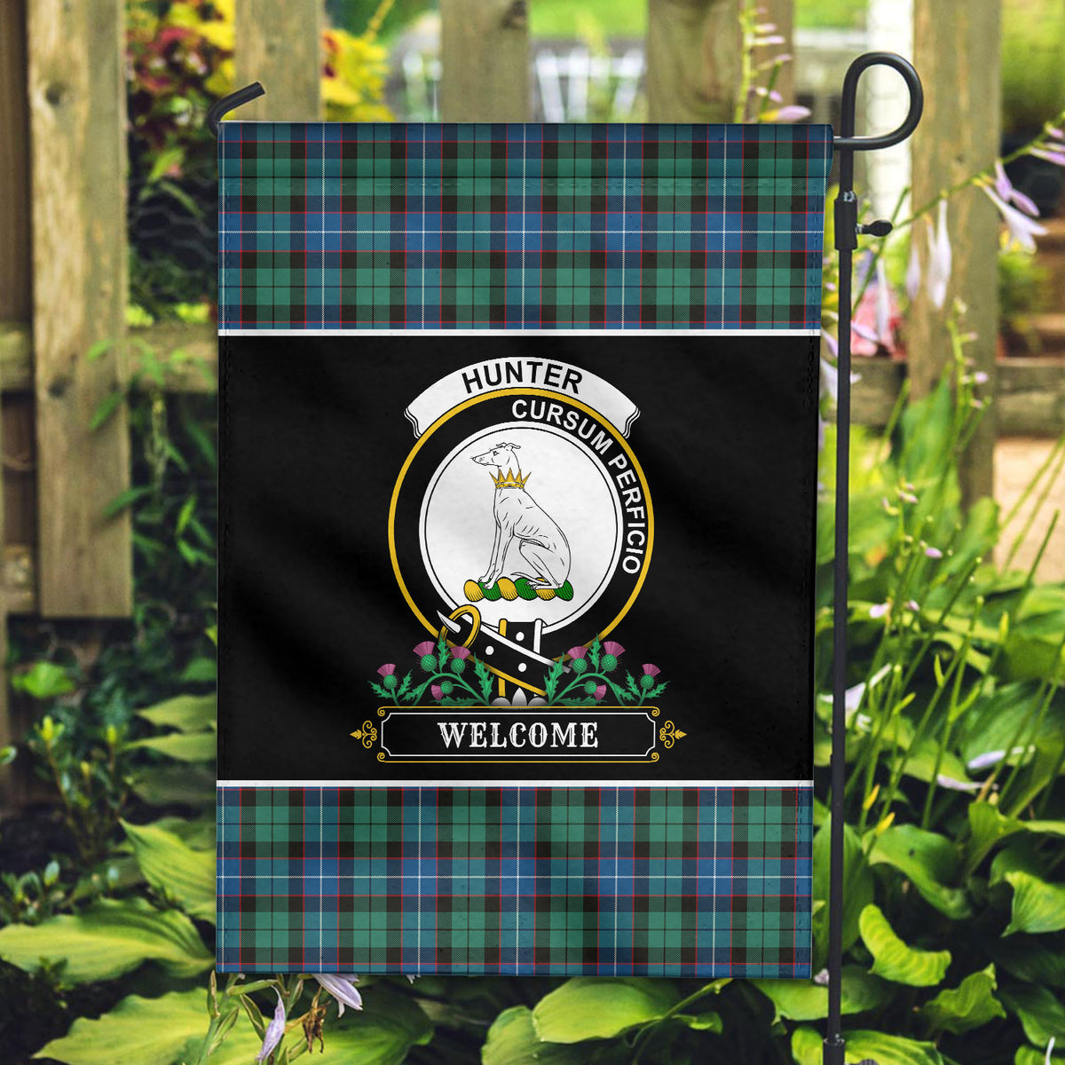 Hunter Ancient Tartan Crest Garden Flag - Welcome Style