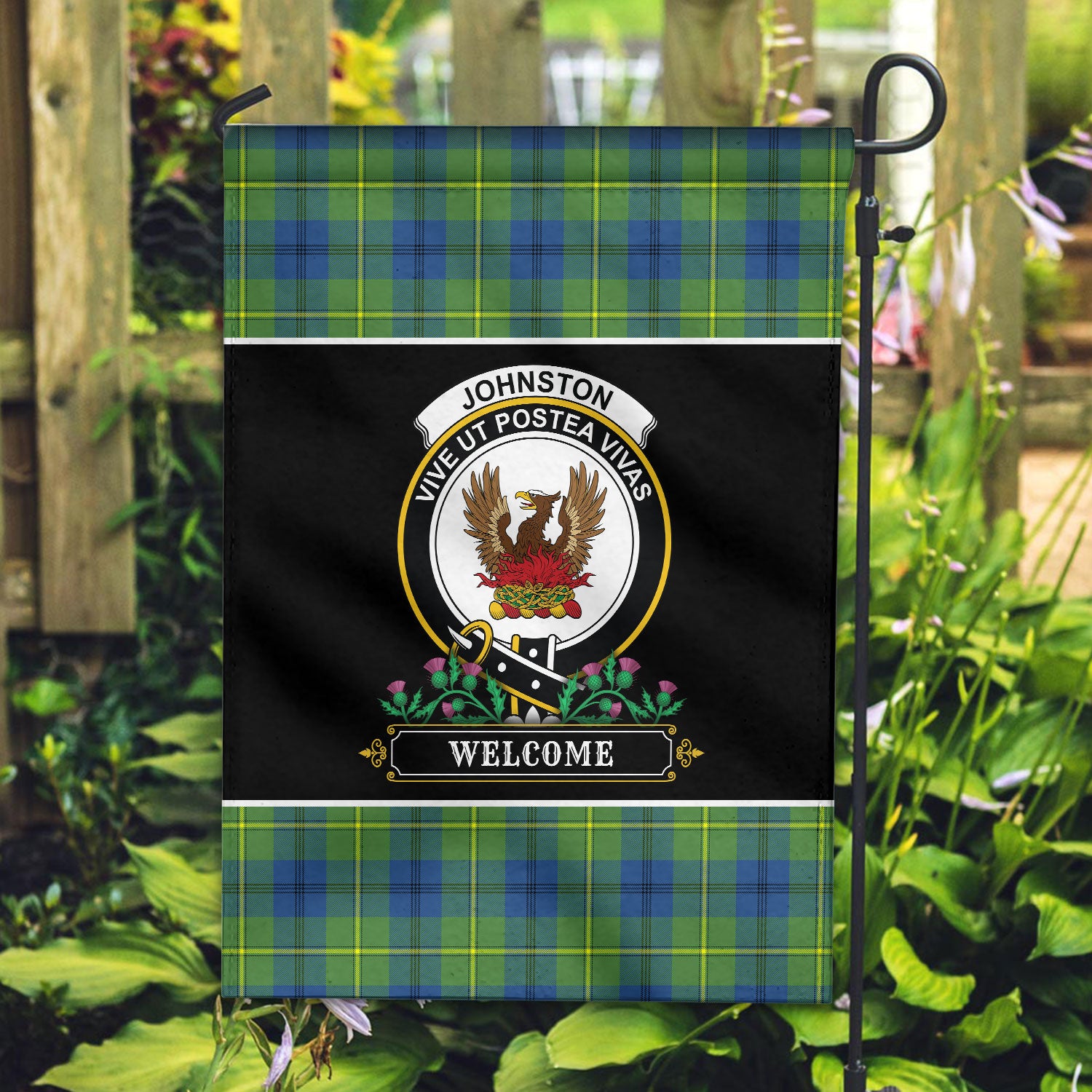 Johnston of Caskieben Ancient Tartan Crest Garden Flag - Welcome Style