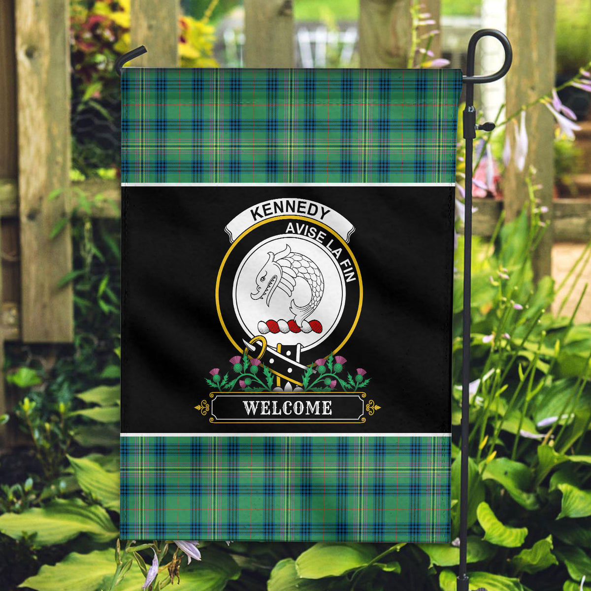 Kennedy Ancient Tartan Crest Garden Flag - Welcome Style