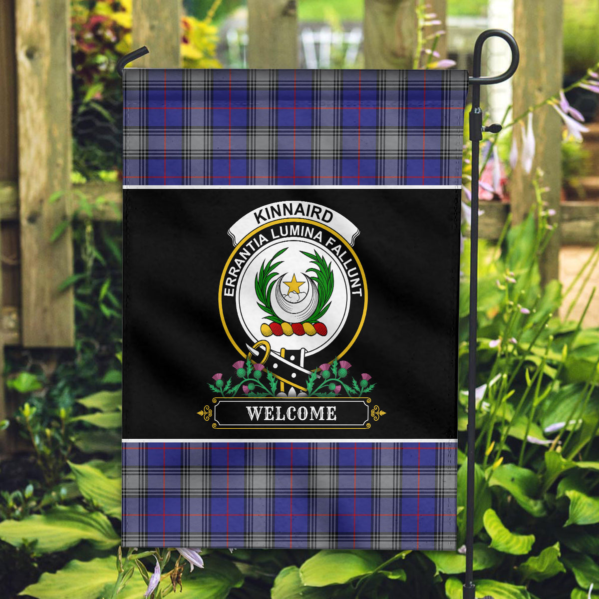 Kinnaird Tartan Crest Garden Flag - Welcome Style