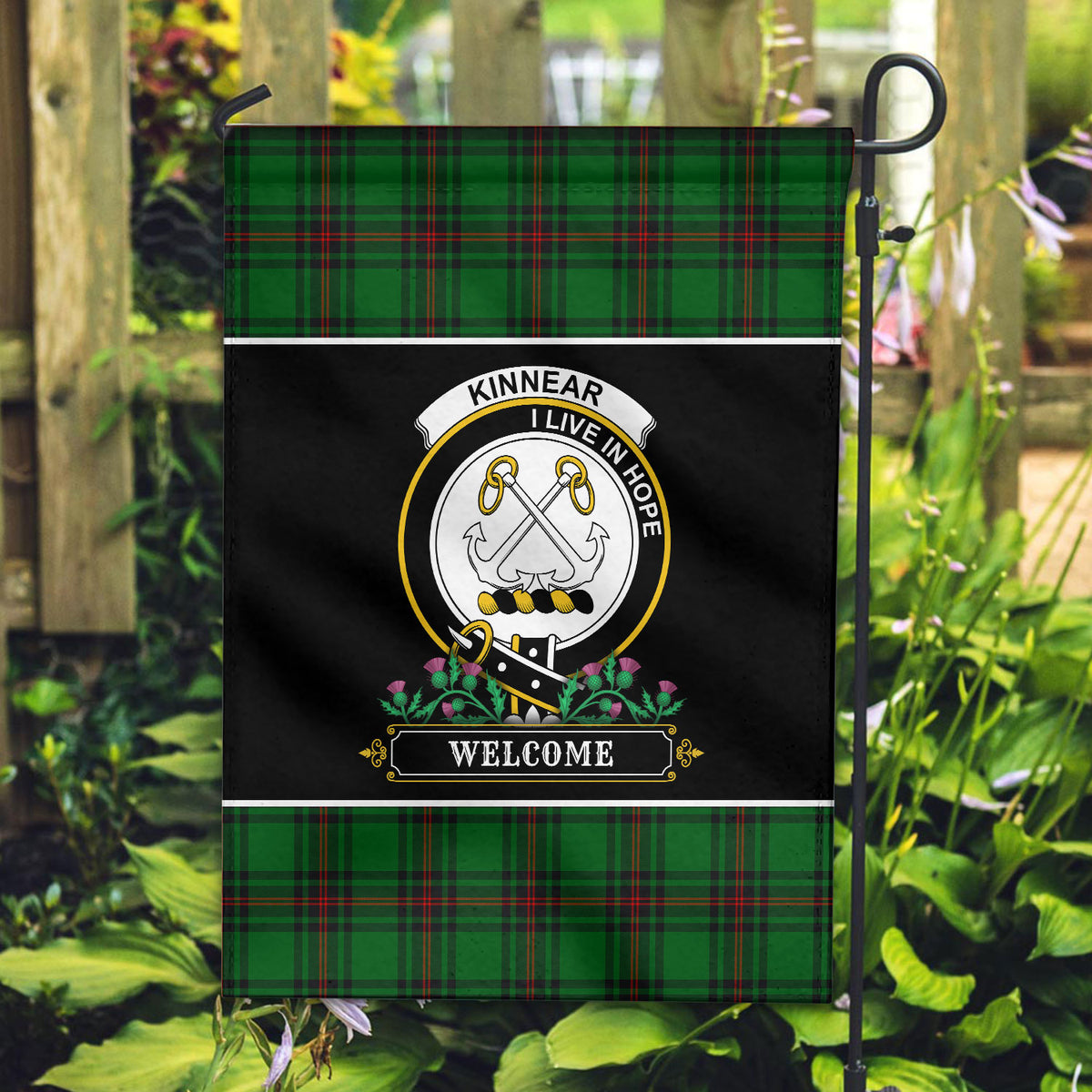 Kinnear Tartan Crest Garden Flag - Welcome Style