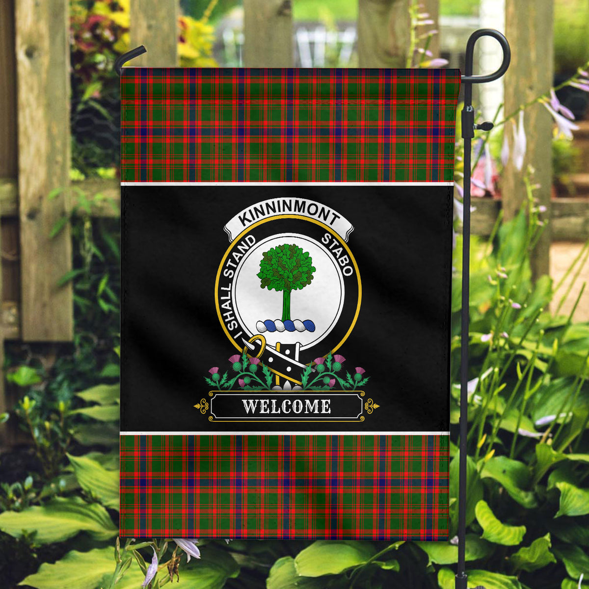 Kinninmont Tartan Crest Garden Flag - Welcome Style