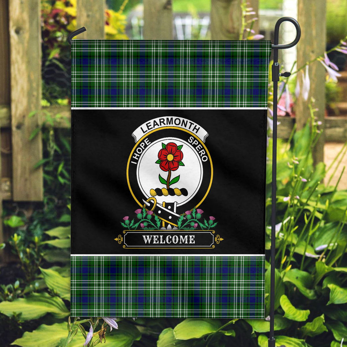 Learmonth Tartan Crest Garden Flag - Welcome Style
