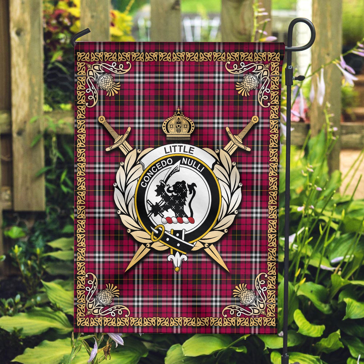 Little Tartan Crest Garden Flag - Celtic Thistle Style