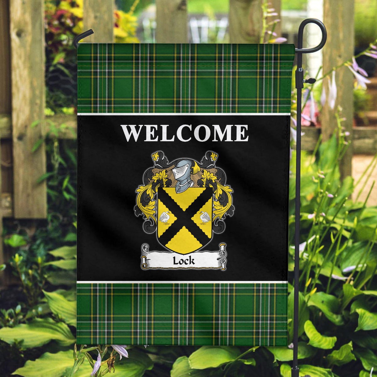 Lock Tartan Crest Black Garden Flag