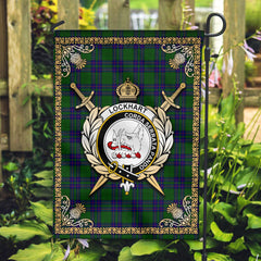 Lockhart Modern Tartan Crest Garden Flag - Celtic Thistle Style
