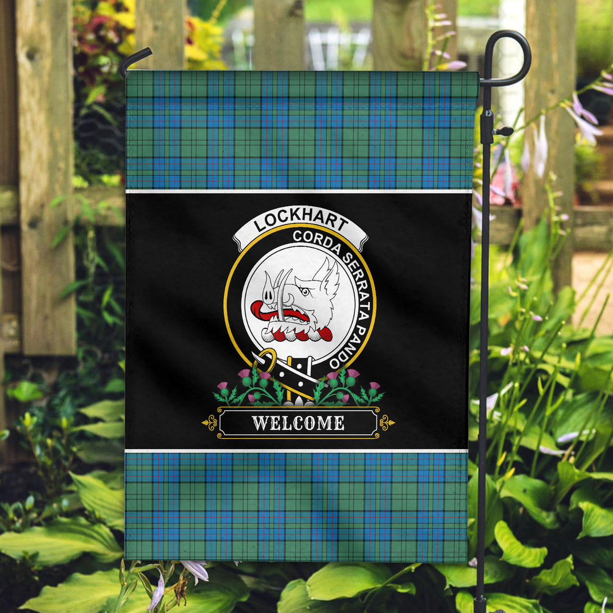 Lockhart Tartan Crest Garden Flag - Welcome Style