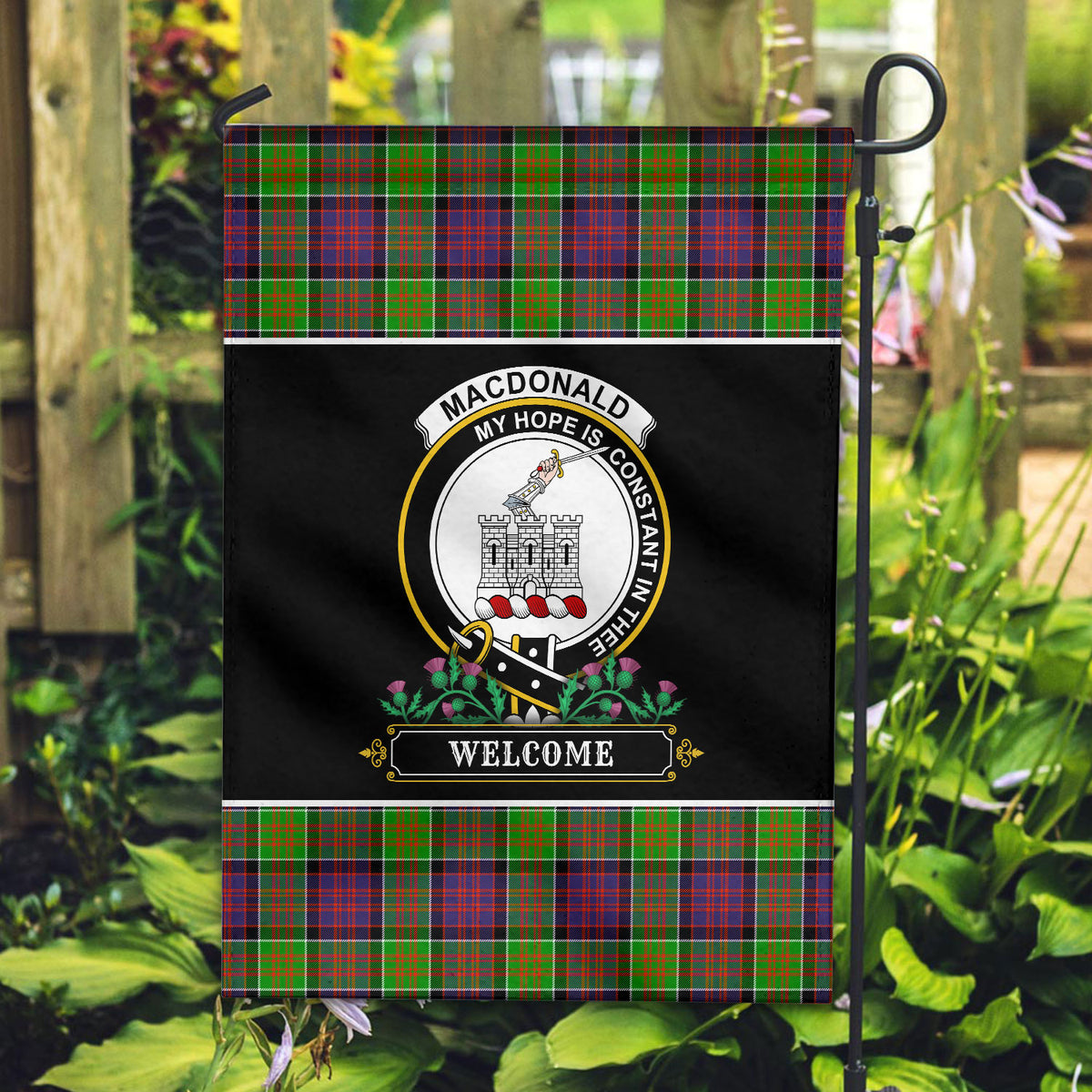 MacDonald (Clan Ranald) Tartan Crest Garden Flag - Welcome Style