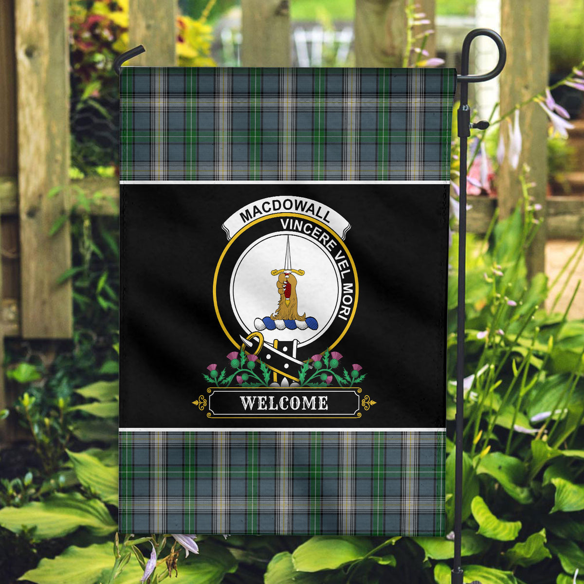MacDowall Tartan Crest Garden Flag - Welcome Style