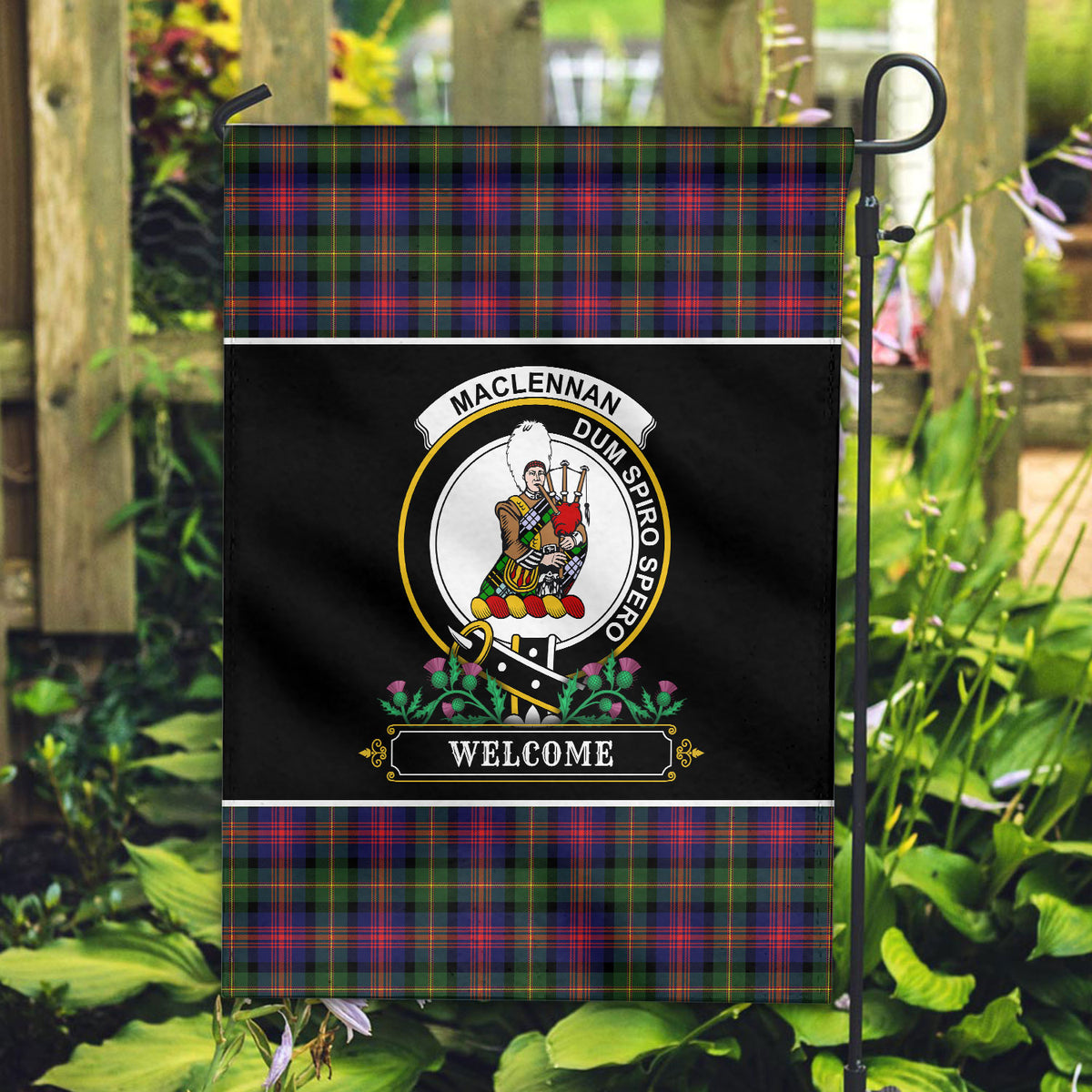MacLennan Modern Tartan Crest Garden Flag - Welcome Style