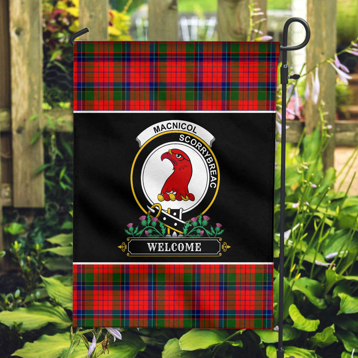 MacNicol (of Scorrybreac) Tartan Crest Garden Flag - Welcome Style