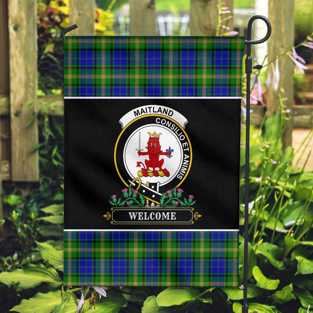 Maitland Tartan Crest Garden Flag - Welcome Style