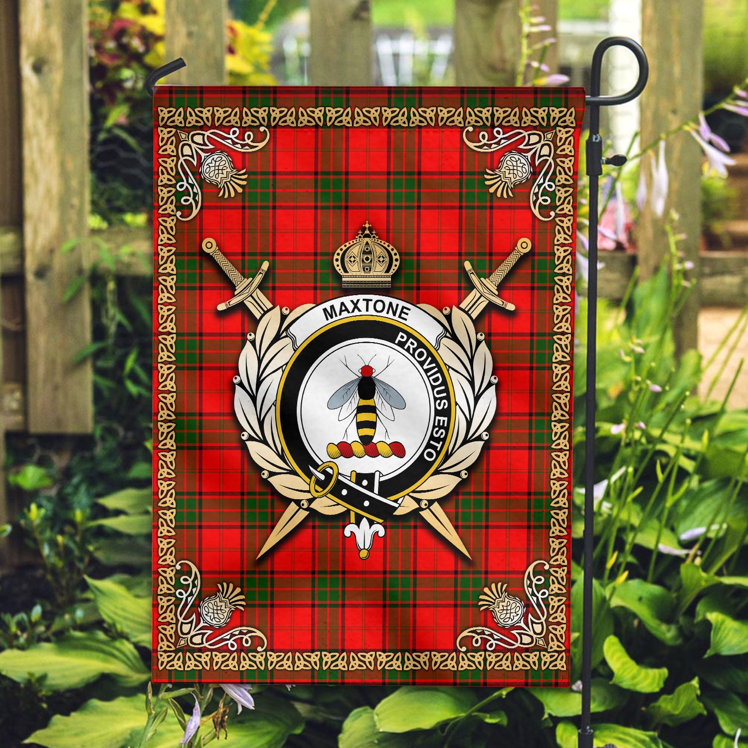 Maxtone Tartan Crest Garden Flag - Celtic Thistle Style