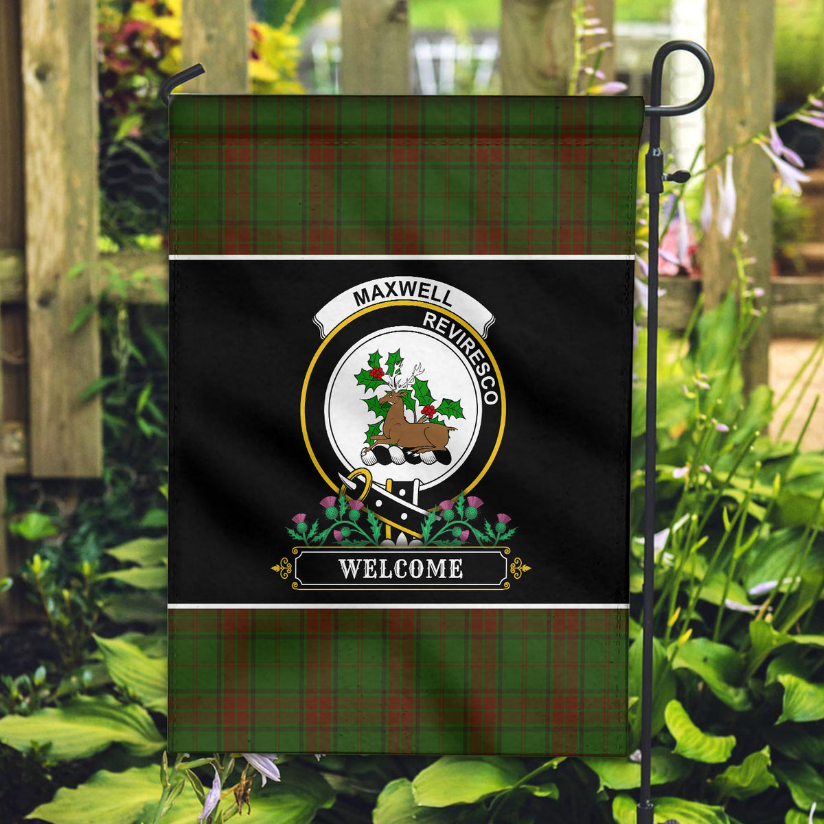 Maxwell Hunting Tartan Crest Garden Flag - Welcome Style