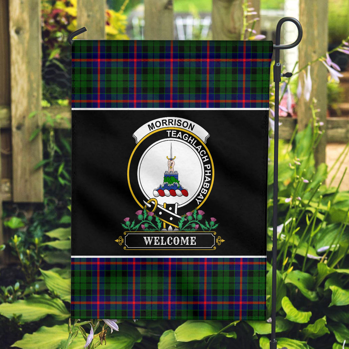 Morrison Modern Tartan Crest Garden Flag - Welcome Style