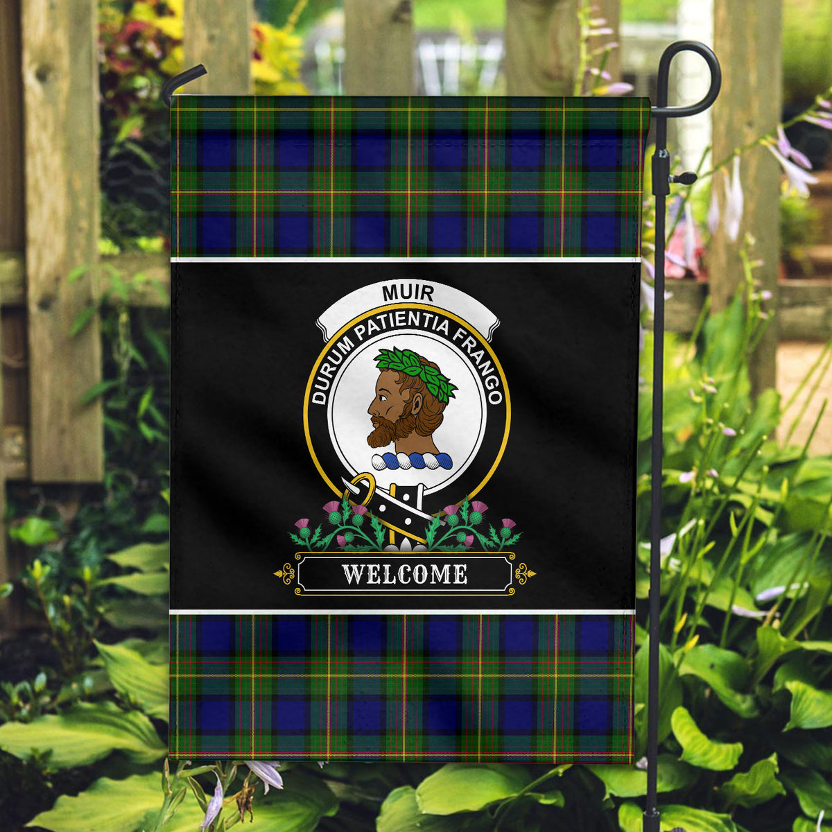 Muir Tartan Crest Garden Flag - Welcome Style